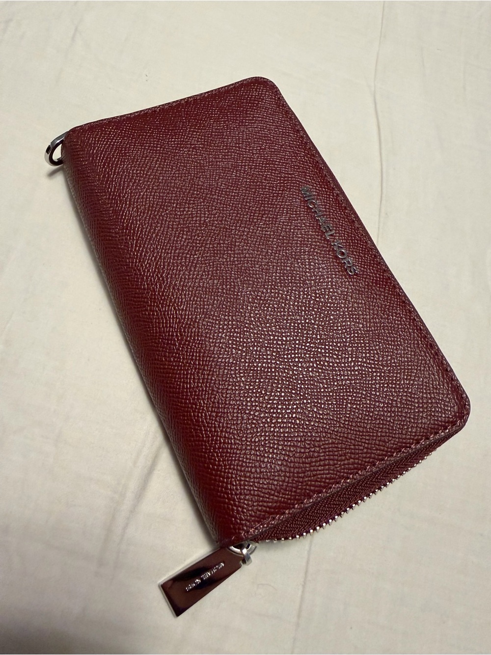 Michael Kors Deep Red Saffiano Zip Wallet